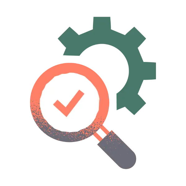 Stylised gear with magnifying glass